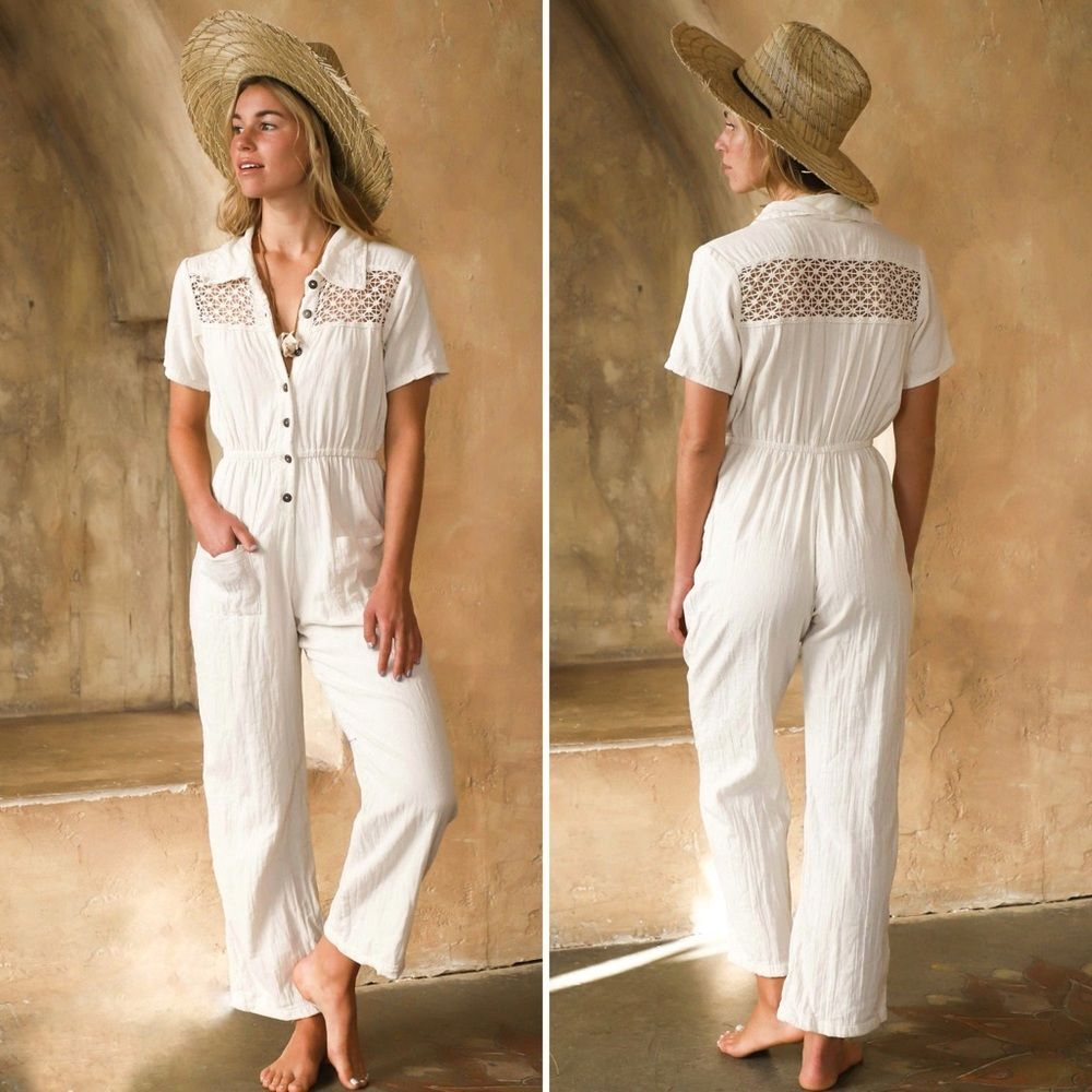 Jen’s Pirate Booty Size S Ollie Jumpsuit Boho Wide Leg in Color Jibarita Natural